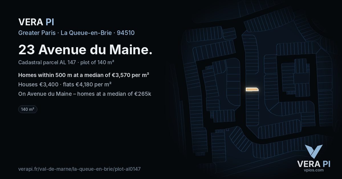 23 Avenue du Maine, La Queue-en-Brie at night – the plot lit, the parcels around coloured by the prices near them