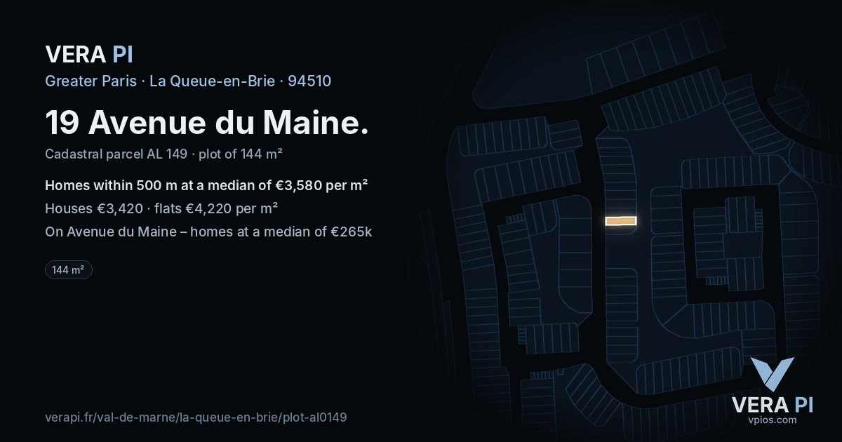 19 Avenue du Maine, La Queue-en-Brie at night – the plot lit, the parcels around coloured by the prices near them