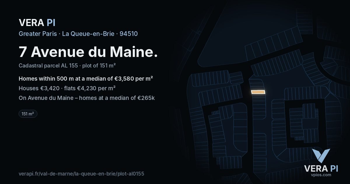 7 Avenue du Maine, La Queue-en-Brie at night – the plot lit, the parcels around coloured by the prices near them