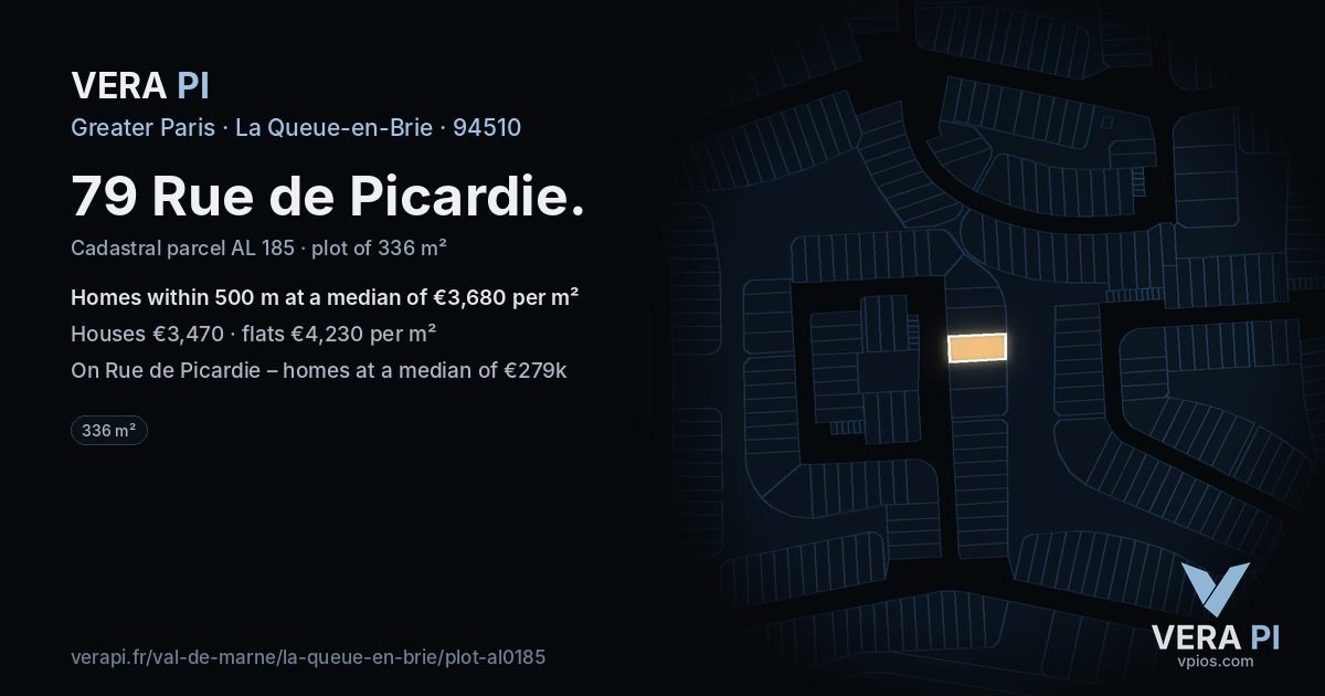 79 Rue de Picardie, La Queue-en-Brie at night – the plot lit, the parcels around coloured by the prices near them