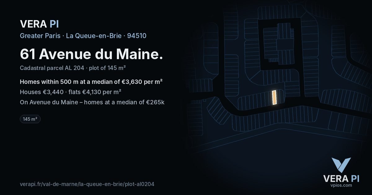 61 Avenue du Maine, La Queue-en-Brie at night – the plot lit, the parcels around coloured by the prices near them