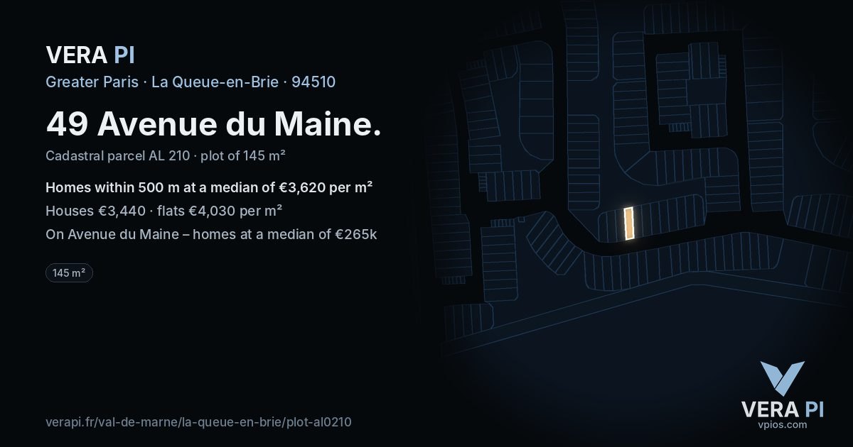 49 Avenue du Maine, La Queue-en-Brie at night – the plot lit, the parcels around coloured by the prices near them
