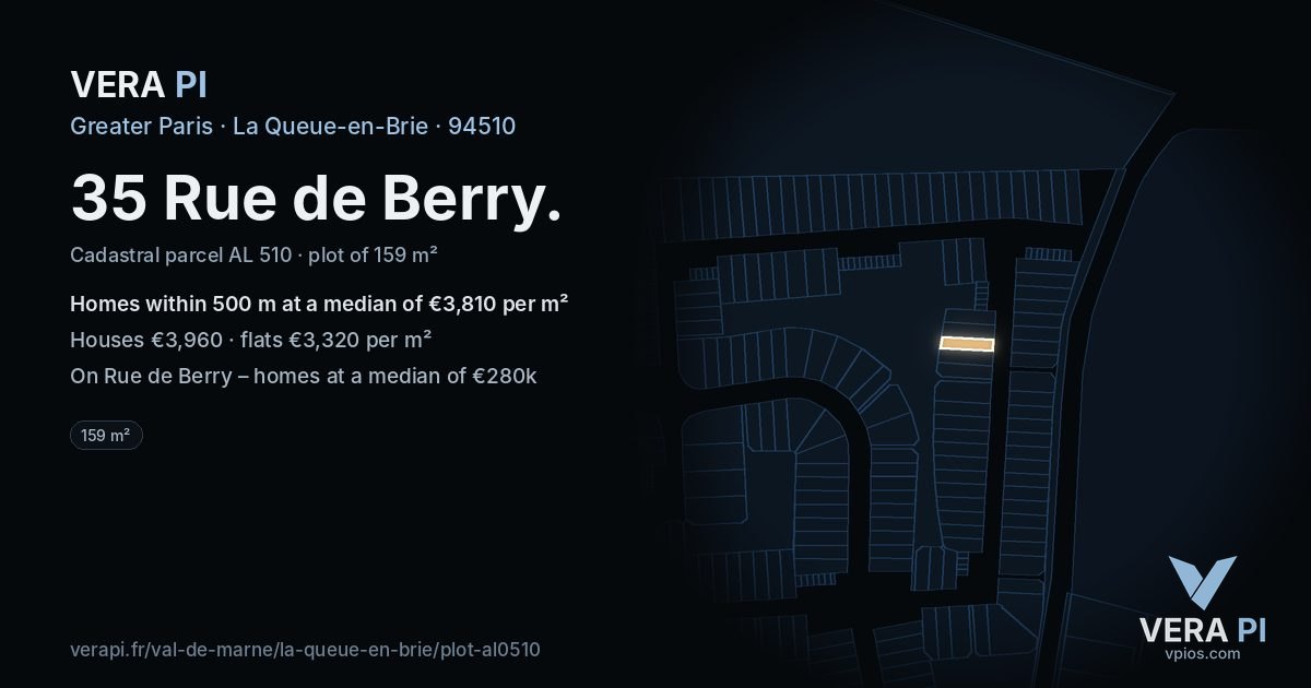 35 Rue de Berry, La Queue-en-Brie at night – the plot lit, the parcels around coloured by the prices near them