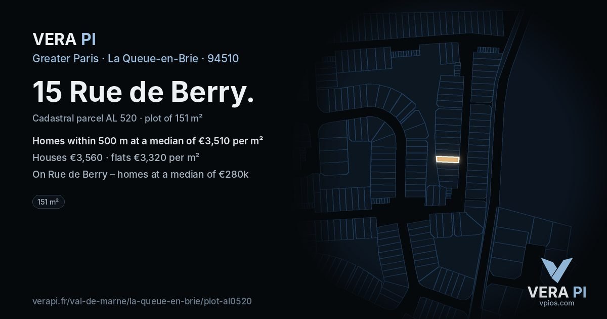 15 Rue de Berry, La Queue-en-Brie at night – the plot lit, the parcels around coloured by the prices near them