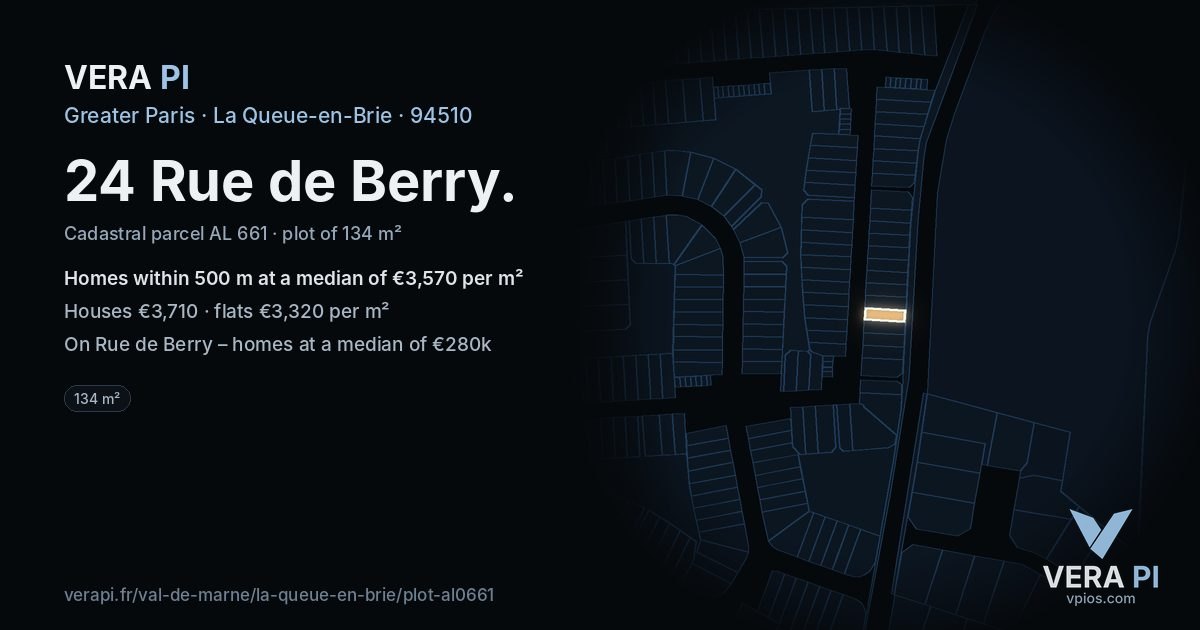 24 Rue de Berry, La Queue-en-Brie at night – the plot lit, the parcels around coloured by the prices near them
