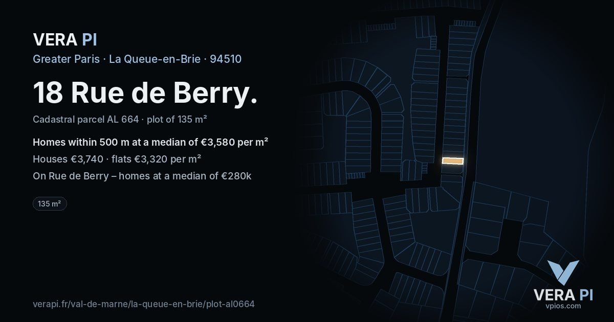 18 Rue de Berry, La Queue-en-Brie at night – the plot lit, the parcels around coloured by the prices near them