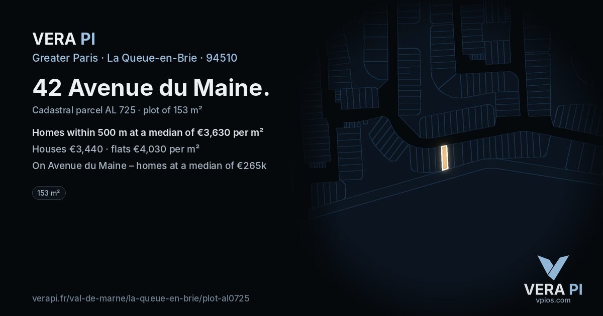 42 Avenue du Maine, La Queue-en-Brie at night – the plot lit, the parcels around coloured by the prices near them