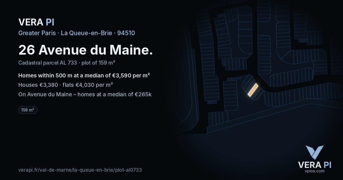 26 Avenue du Maine, La Queue-en-Brie at night – the plot lit, the parcels around coloured by the prices near them