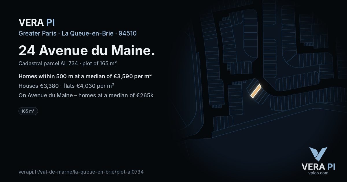 24 Avenue du Maine, La Queue-en-Brie at night – the plot lit, the parcels around coloured by the prices near them