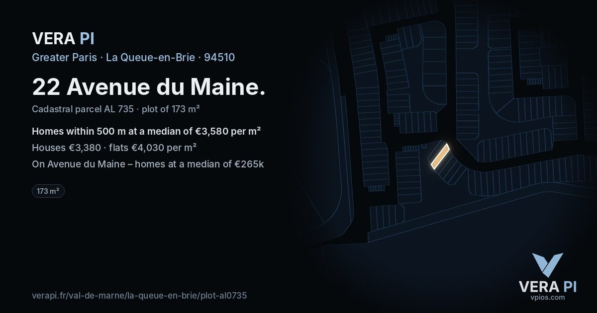 22 Avenue du Maine, La Queue-en-Brie at night – the plot lit, the parcels around coloured by the prices near them