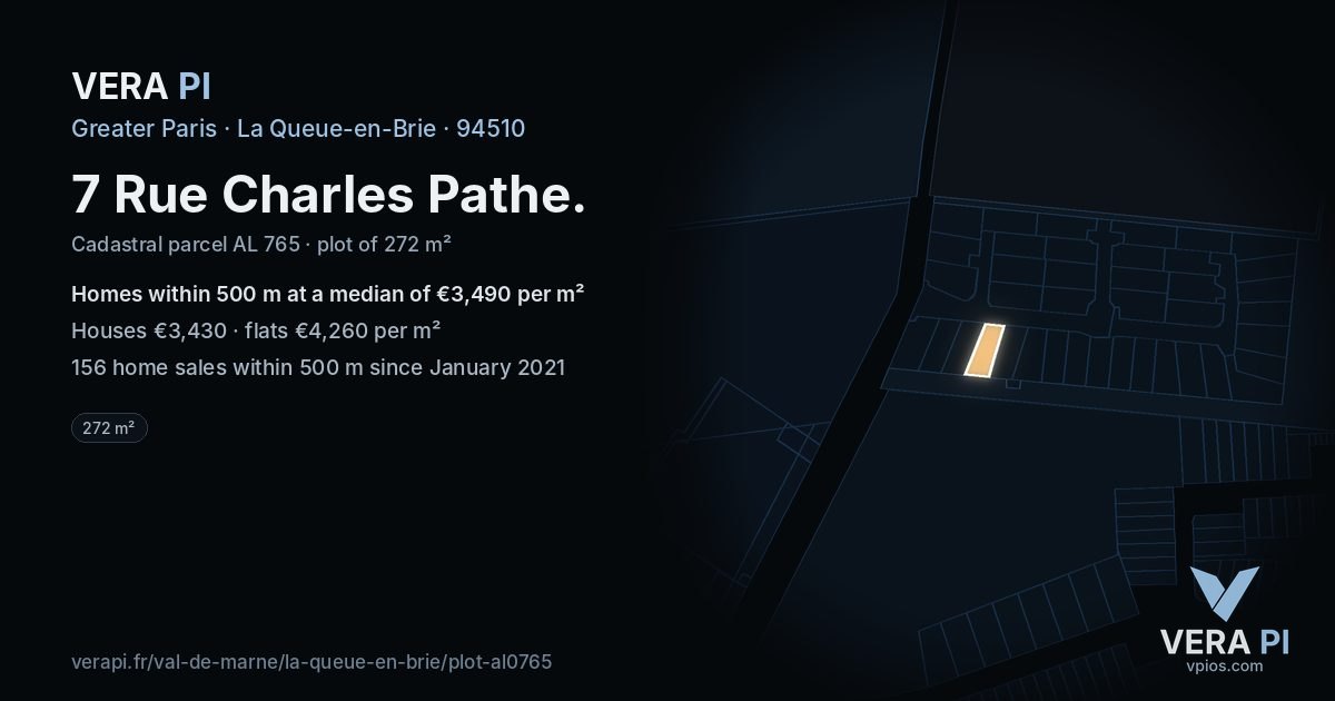 7 Rue Charles Pathe, La Queue-en-Brie at night – the plot lit, the parcels around coloured by the prices near them