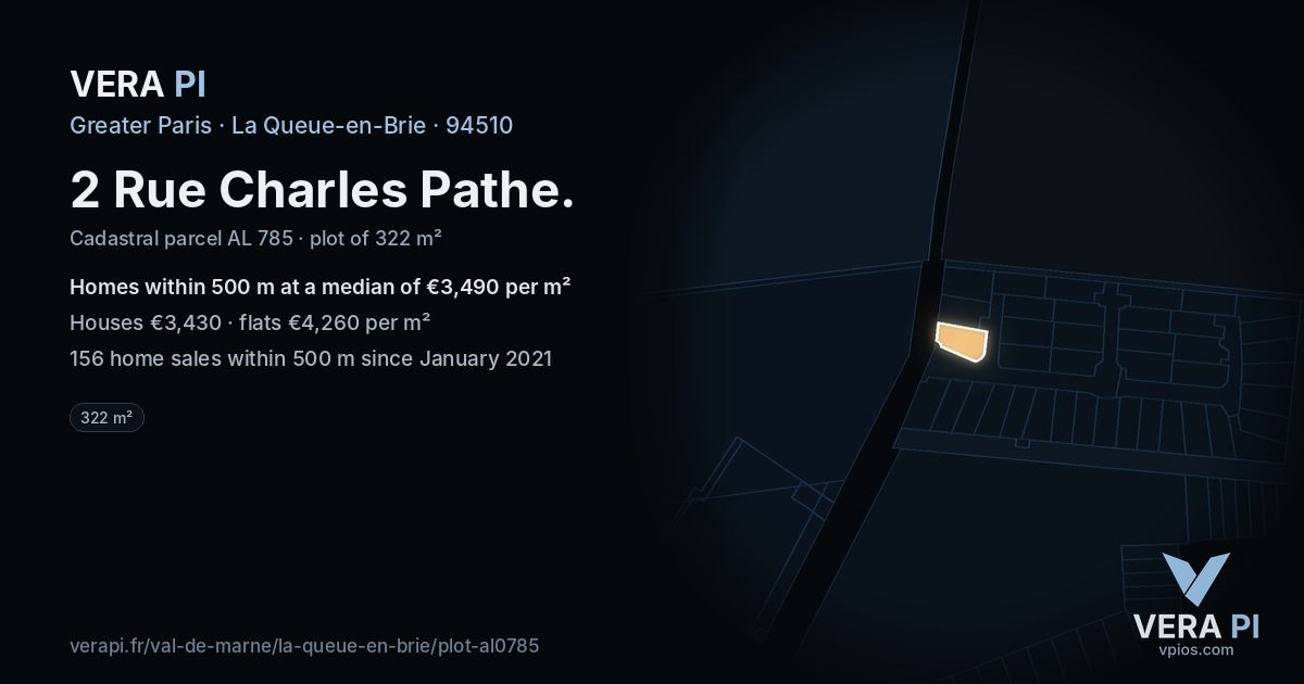 2 Rue Charles Pathe, La Queue-en-Brie at night – the plot lit, the parcels around coloured by the prices near them