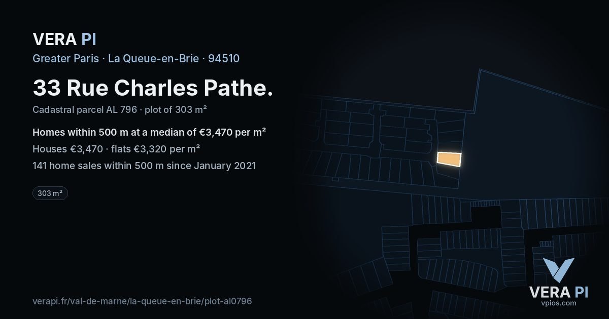 33 Rue Charles Pathe, La Queue-en-Brie at night – the plot lit, the parcels around coloured by the prices near them