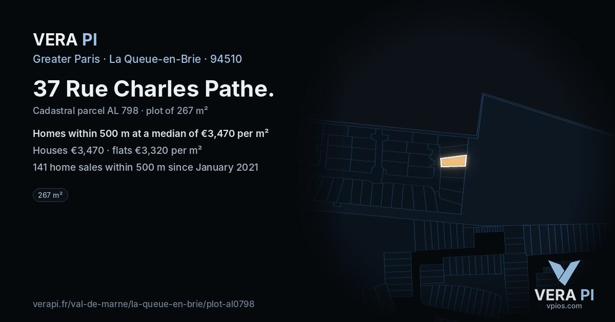 37 Rue Charles Pathe, La Queue-en-Brie at night – the plot lit, the parcels around coloured by the prices near them