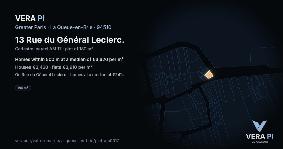 13 Rue du Général Leclerc, La Queue-en-Brie at night – the plot lit, the parcels around coloured by the prices near them