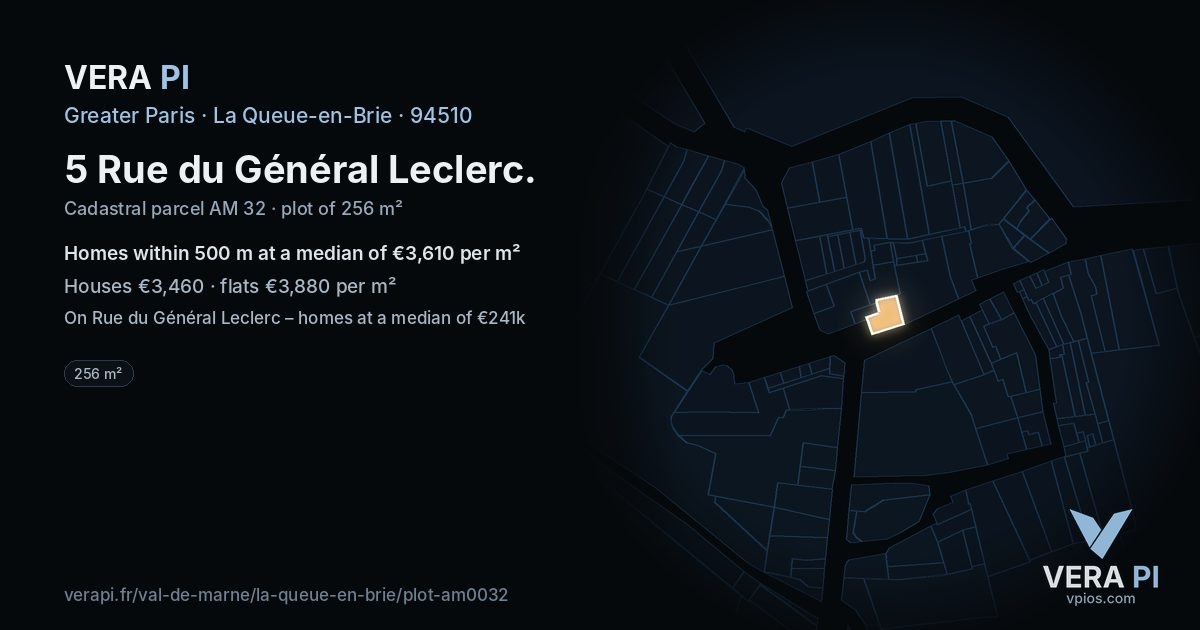 5 Rue du Général Leclerc, La Queue-en-Brie at night – the plot lit, the parcels around coloured by the prices near them