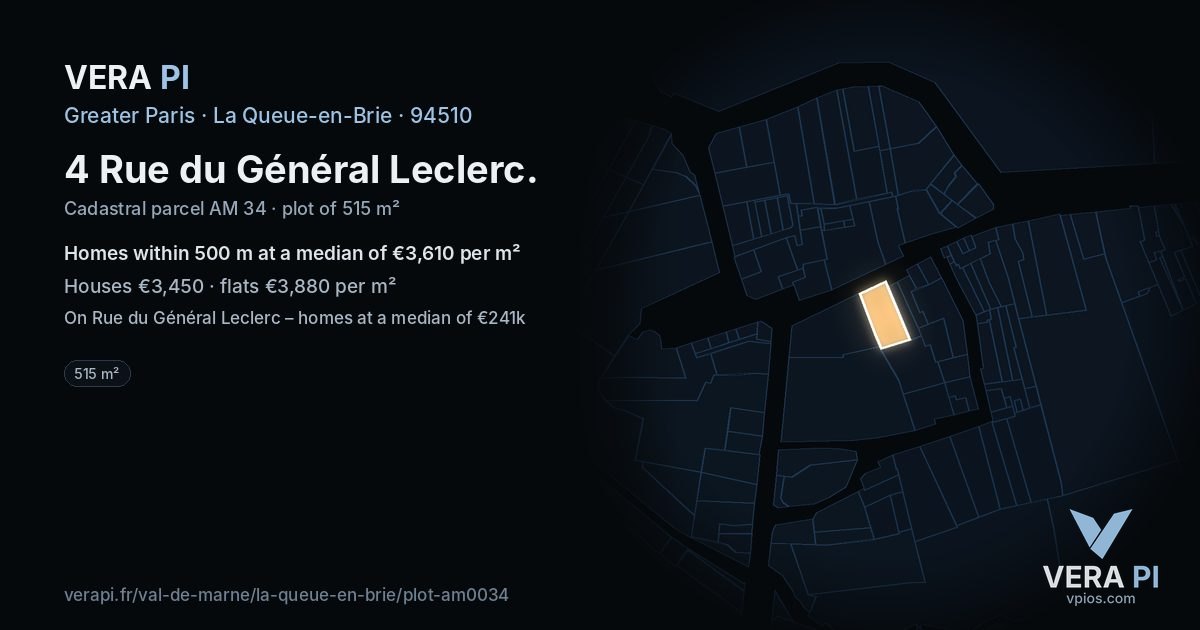 4 Rue du Général Leclerc, La Queue-en-Brie at night – the plot lit, the parcels around coloured by the prices near them