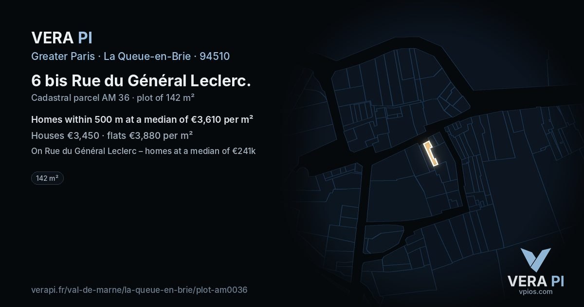 6 bis Rue du Général Leclerc, La Queue-en-Brie at night – the plot lit, the parcels around coloured by the prices near them