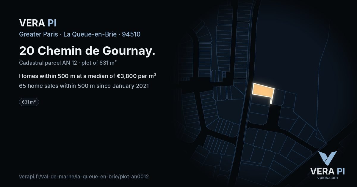 20 Chemin de Gournay, La Queue-en-Brie at night – the plot lit, the parcels around coloured by the prices near them
