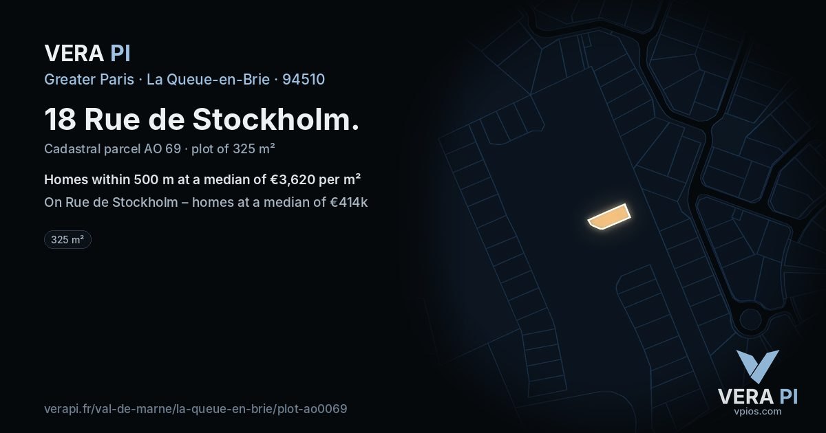 18 Rue de Stockholm, La Queue-en-Brie at night – the plot lit, the parcels around coloured by the prices near them