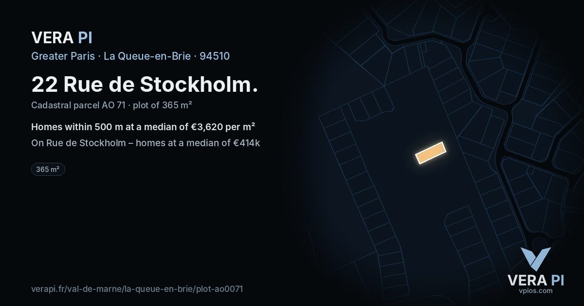22 Rue de Stockholm, La Queue-en-Brie at night – the plot lit, the parcels around coloured by the prices near them