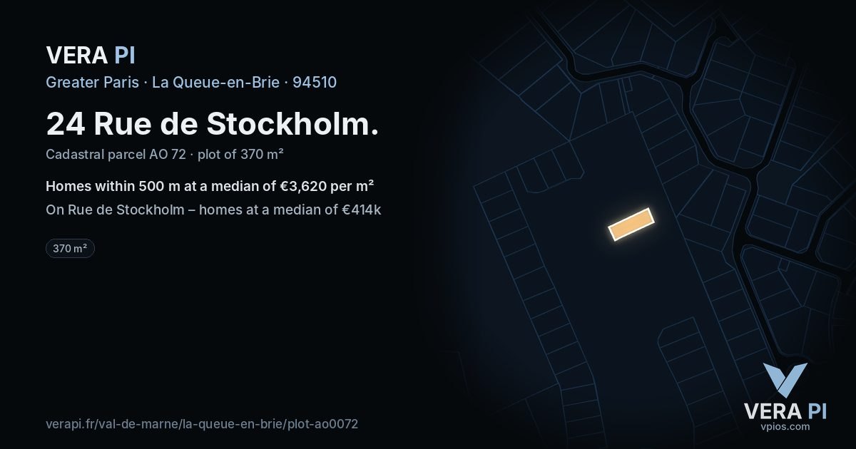 24 Rue de Stockholm, La Queue-en-Brie at night – the plot lit, the parcels around coloured by the prices near them