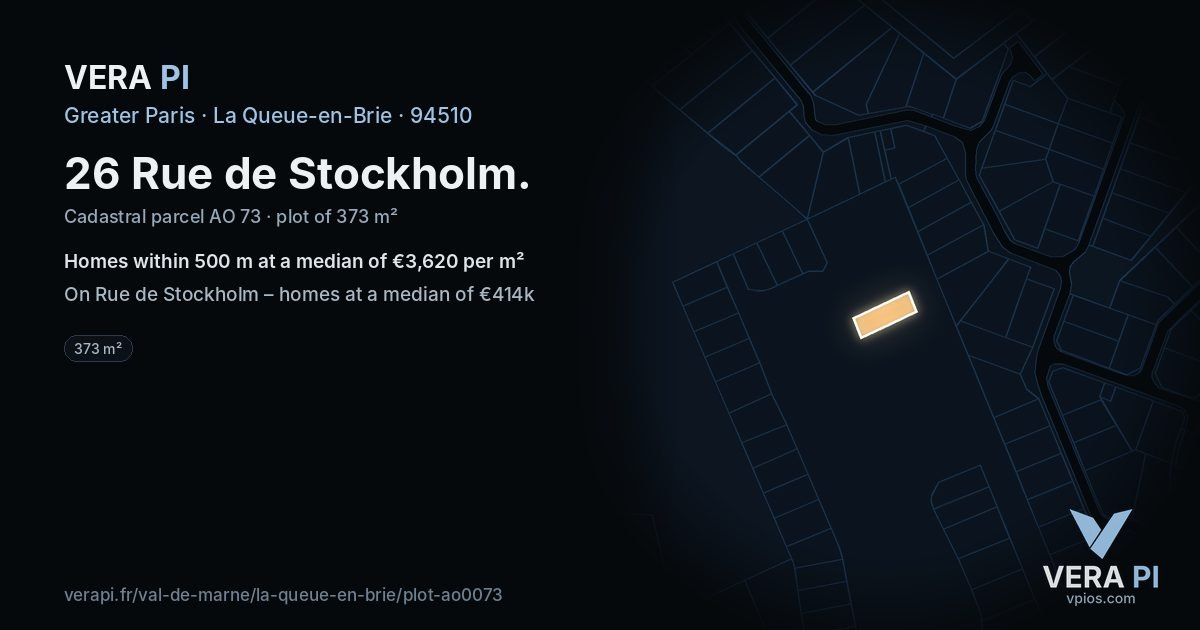 26 Rue de Stockholm, La Queue-en-Brie at night – the plot lit, the parcels around coloured by the prices near them