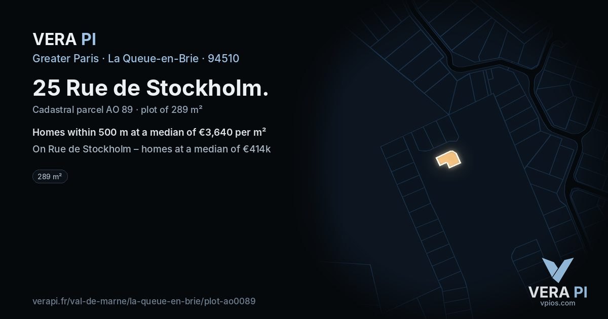 25 Rue de Stockholm, La Queue-en-Brie at night – the plot lit, the parcels around coloured by the prices near them