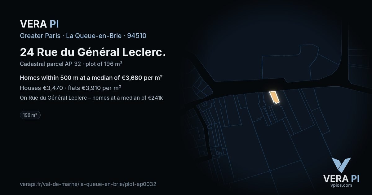 24 Rue du Général Leclerc, La Queue-en-Brie at night – the plot lit, the parcels around coloured by the prices near them