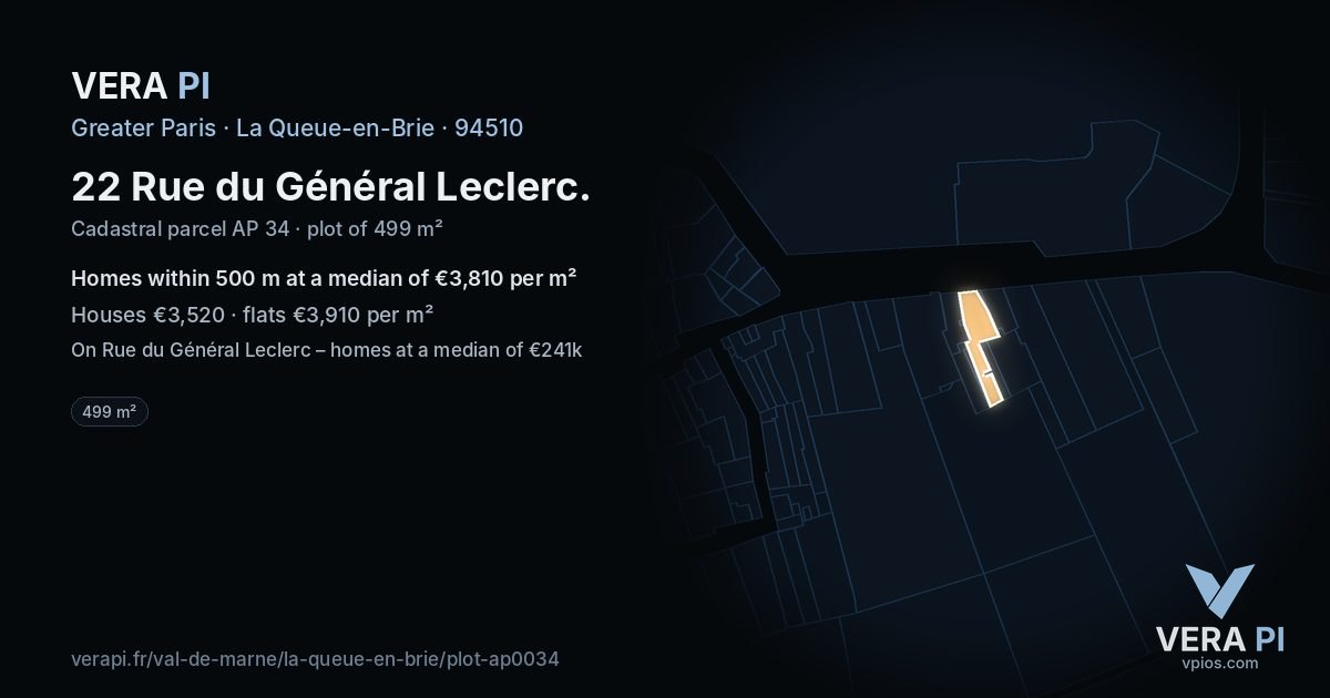 22 Rue du Général Leclerc, La Queue-en-Brie at night – the plot lit, the parcels around coloured by the prices near them