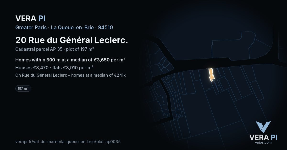 20 Rue du Général Leclerc, La Queue-en-Brie at night – the plot lit, the parcels around coloured by the prices near them