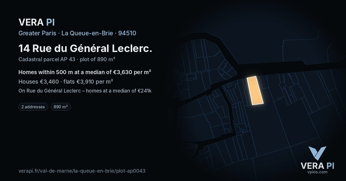 14 Rue du Général Leclerc, La Queue-en-Brie at night – the plot lit, the parcels around coloured by the prices near them