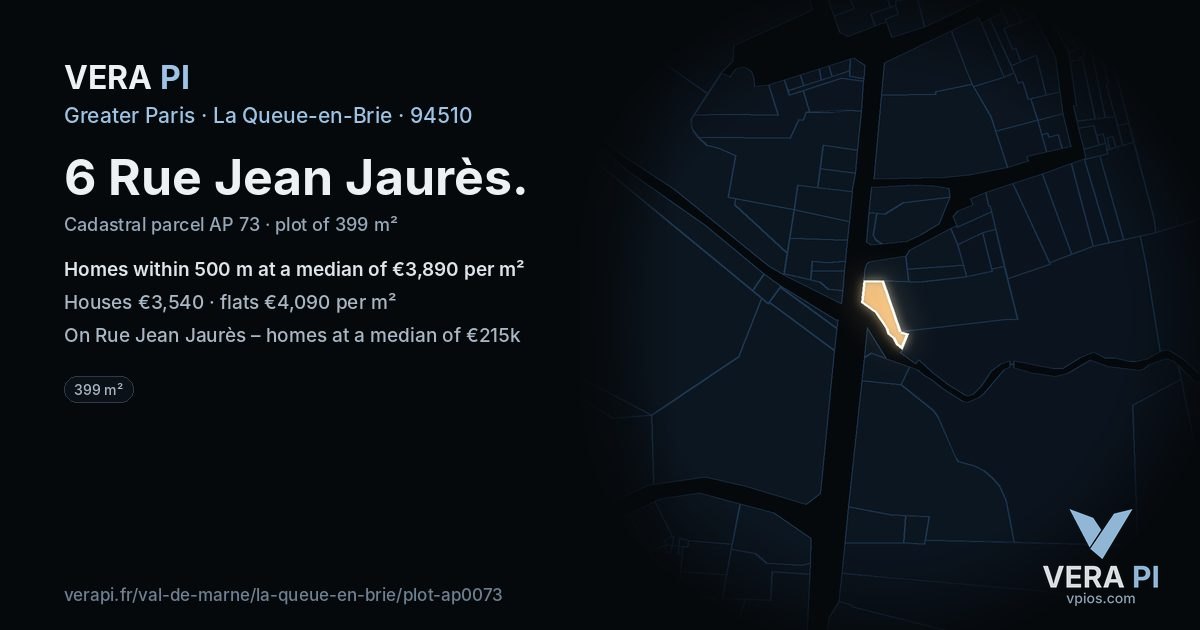 6 Rue Jean Jaurès, La Queue-en-Brie at night – the plot lit, the parcels around coloured by the prices near them