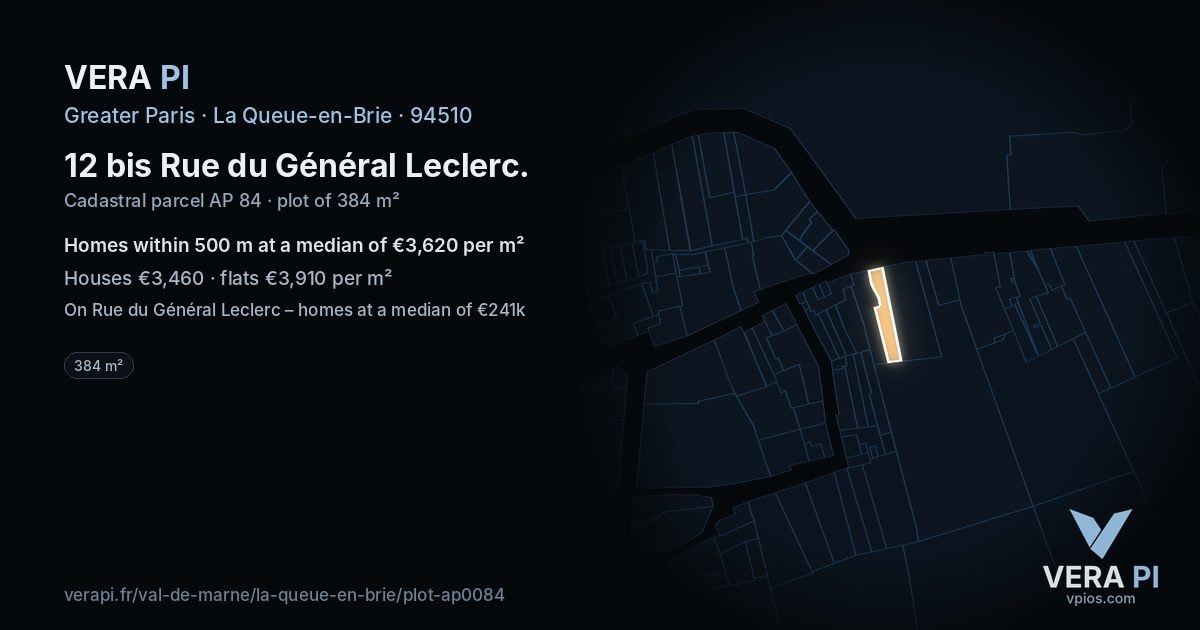 12 bis Rue du Général Leclerc, La Queue-en-Brie at night – the plot lit, the parcels around coloured by the prices near them