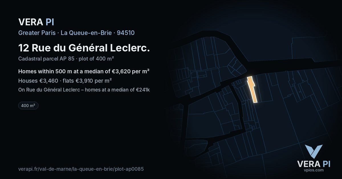 12 Rue du Général Leclerc, La Queue-en-Brie at night – the plot lit, the parcels around coloured by the prices near them