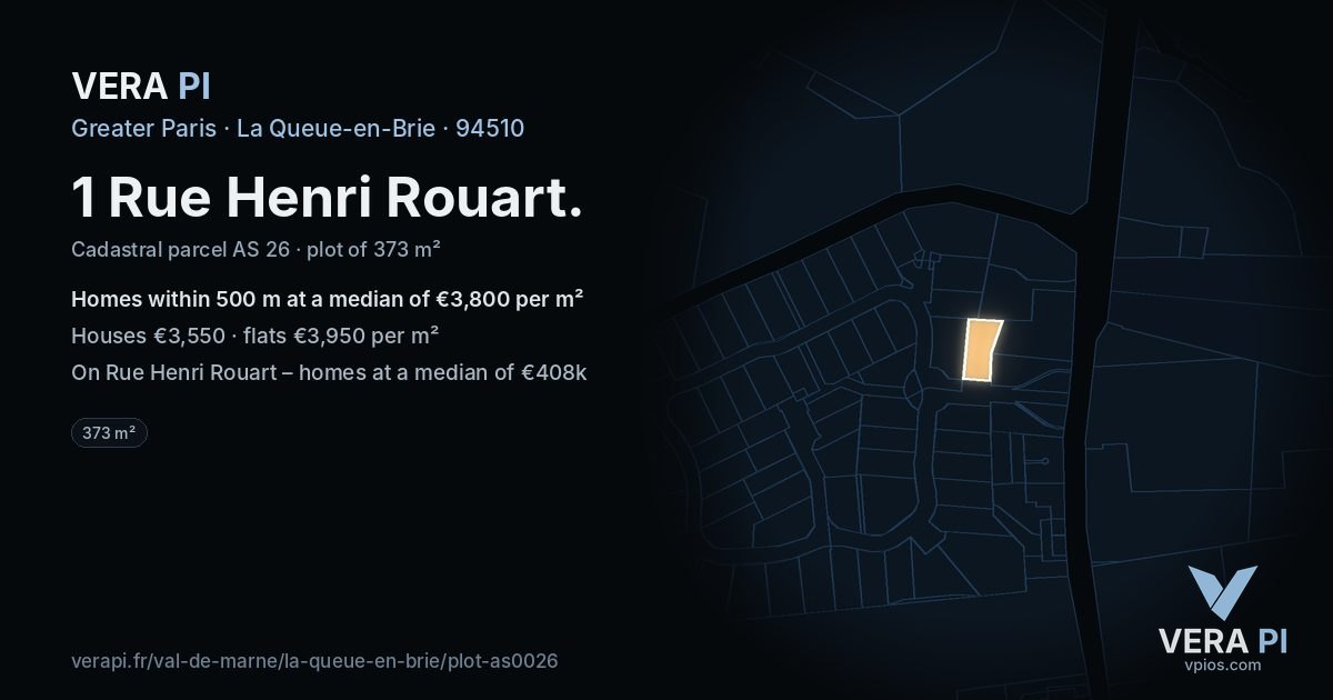 1 Rue Henri Rouart, La Queue-en-Brie at night – the plot lit, the parcels around coloured by the prices near them