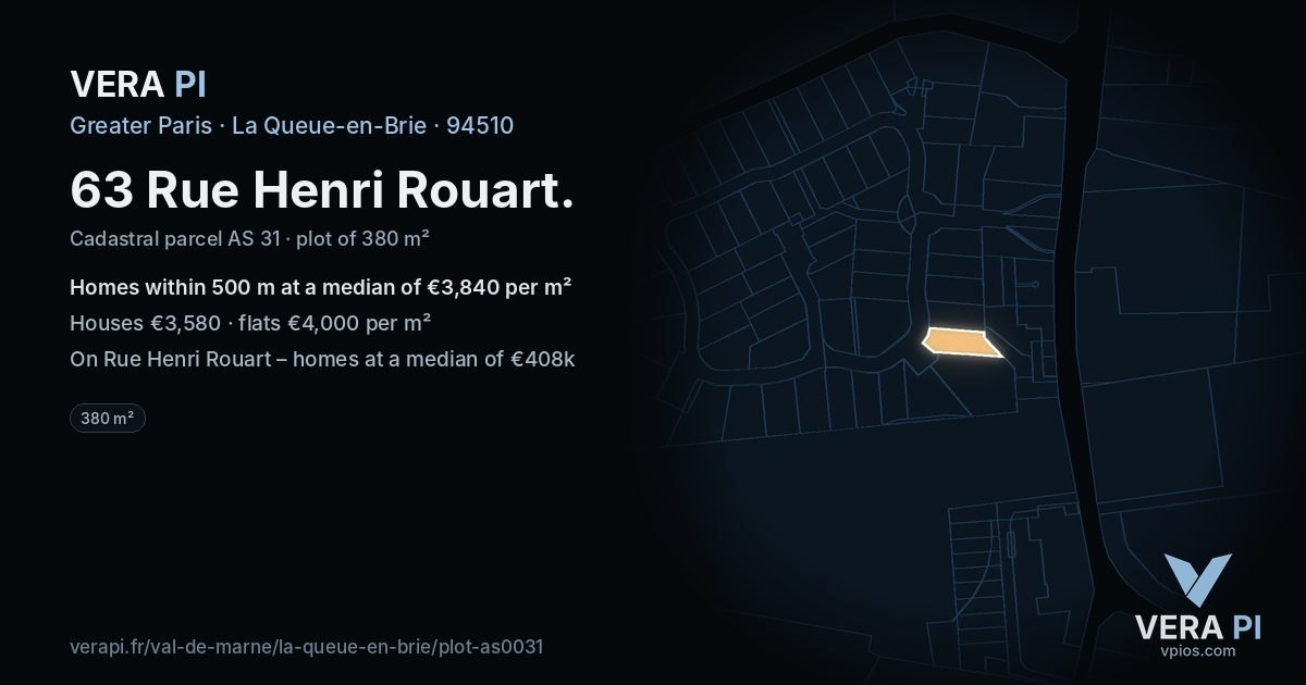63 Rue Henri Rouart, La Queue-en-Brie at night – the plot lit, the parcels around coloured by the prices near them