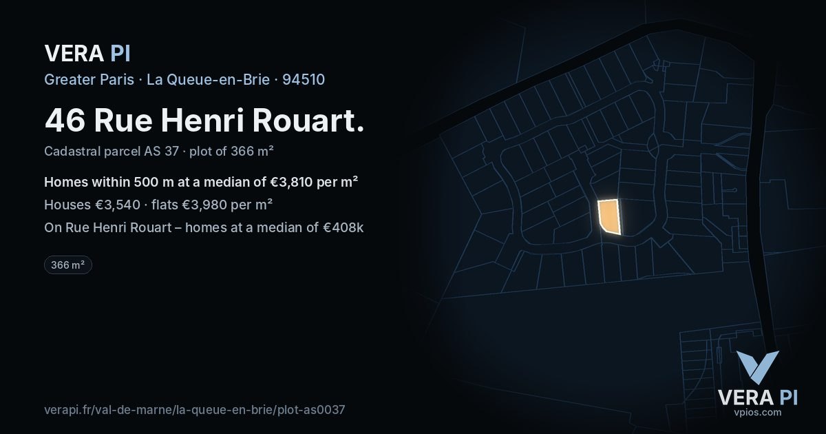 46 Rue Henri Rouart, La Queue-en-Brie at night – the plot lit, the parcels around coloured by the prices near them