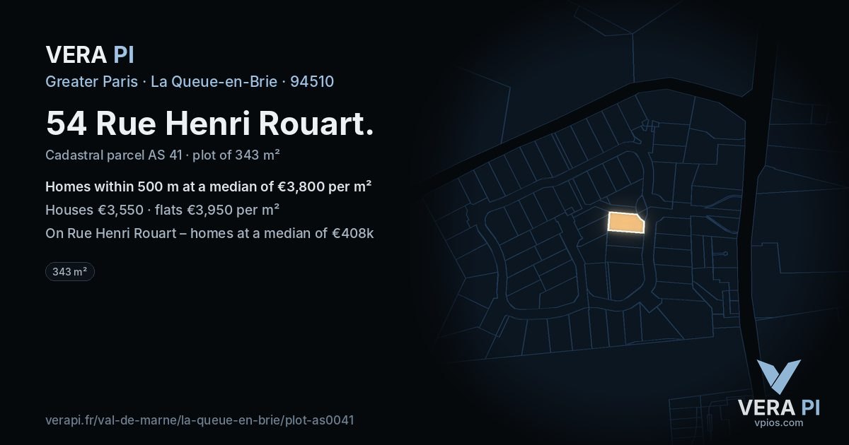 54 Rue Henri Rouart, La Queue-en-Brie at night – the plot lit, the parcels around coloured by the prices near them