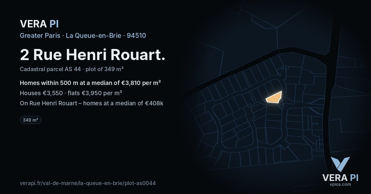 2 Rue Henri Rouart, La Queue-en-Brie at night – the plot lit, the parcels around coloured by the prices near them