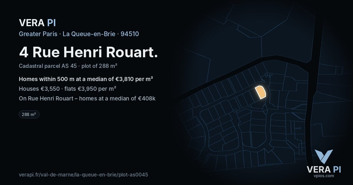 4 Rue Henri Rouart, La Queue-en-Brie at night – the plot lit, the parcels around coloured by the prices near them