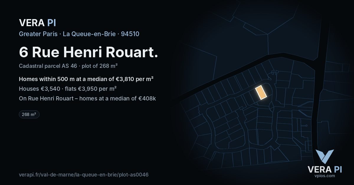 6 Rue Henri Rouart, La Queue-en-Brie at night – the plot lit, the parcels around coloured by the prices near them