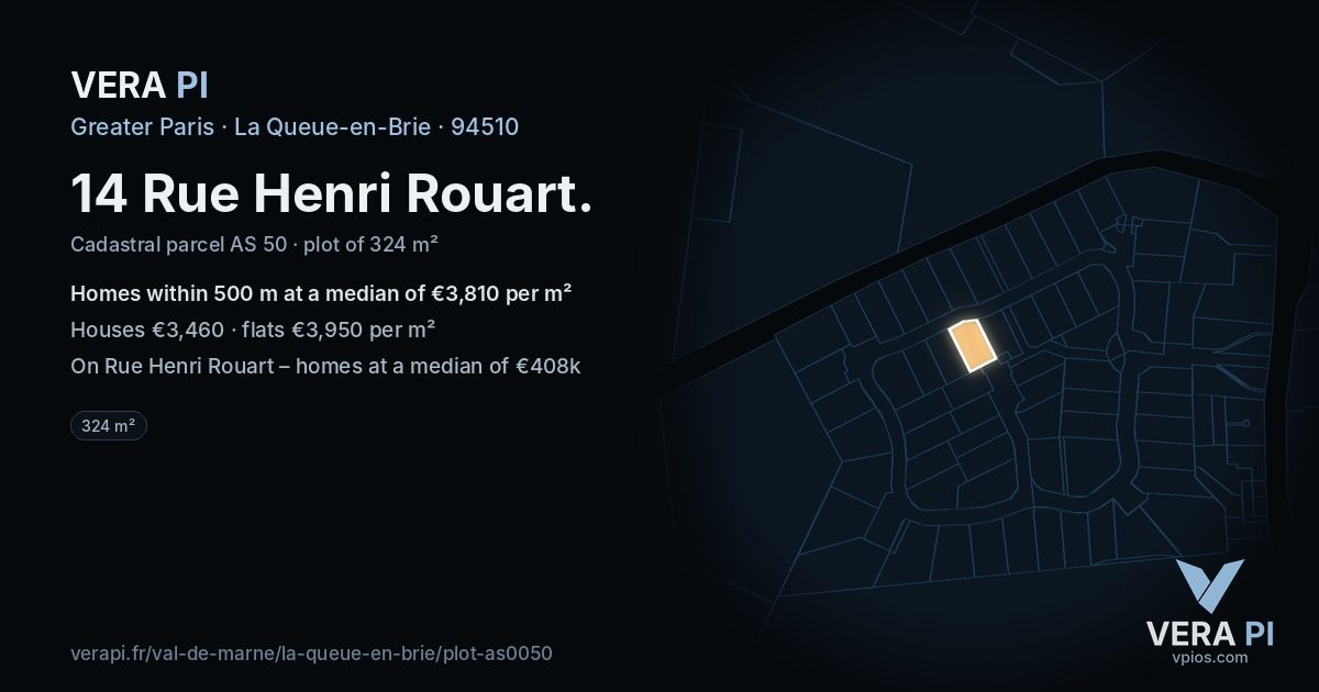 14 Rue Henri Rouart, La Queue-en-Brie at night – the plot lit, the parcels around coloured by the prices near them