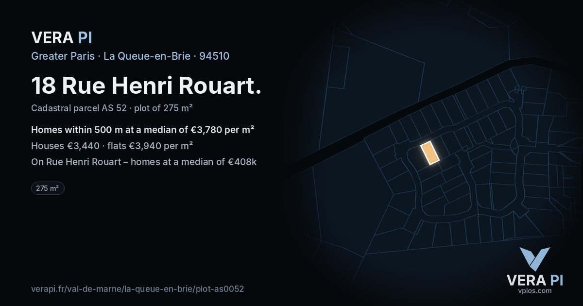 18 Rue Henri Rouart, La Queue-en-Brie at night – the plot lit, the parcels around coloured by the prices near them