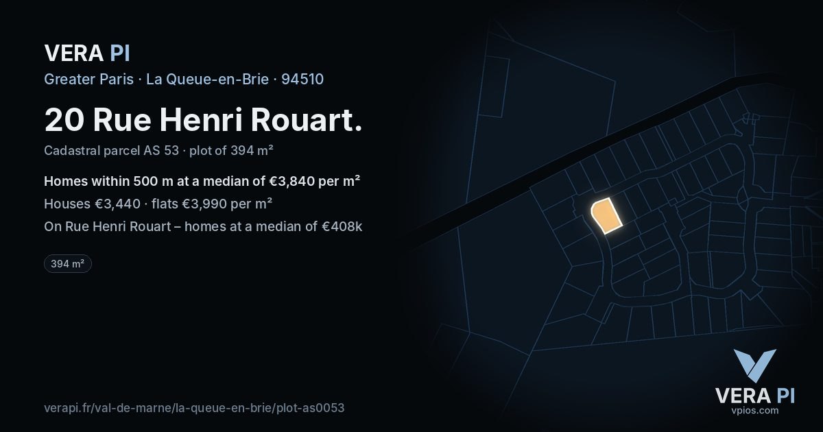 20 Rue Henri Rouart, La Queue-en-Brie at night – the plot lit, the parcels around coloured by the prices near them