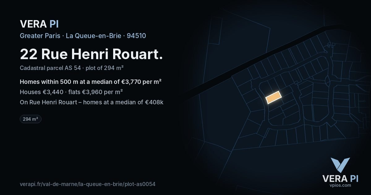22 Rue Henri Rouart, La Queue-en-Brie at night – the plot lit, the parcels around coloured by the prices near them