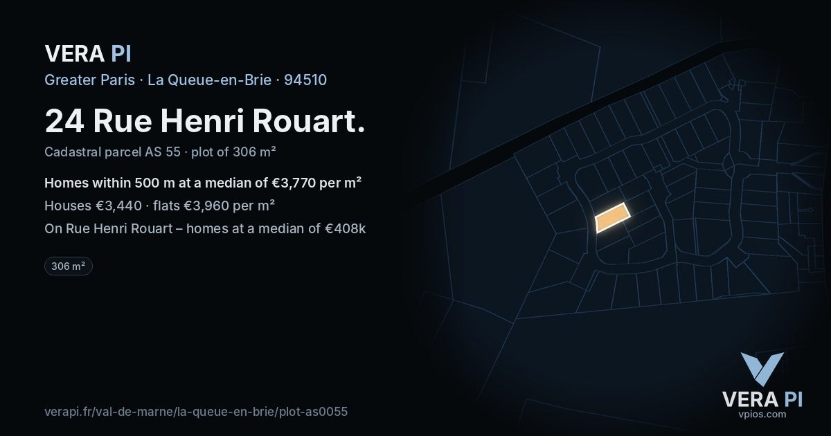 24 Rue Henri Rouart, La Queue-en-Brie at night – the plot lit, the parcels around coloured by the prices near them
