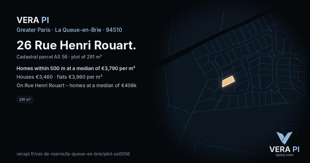 26 Rue Henri Rouart, La Queue-en-Brie at night – the plot lit, the parcels around coloured by the prices near them