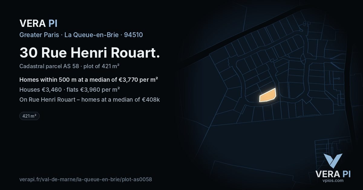 30 Rue Henri Rouart, La Queue-en-Brie at night – the plot lit, the parcels around coloured by the prices near them