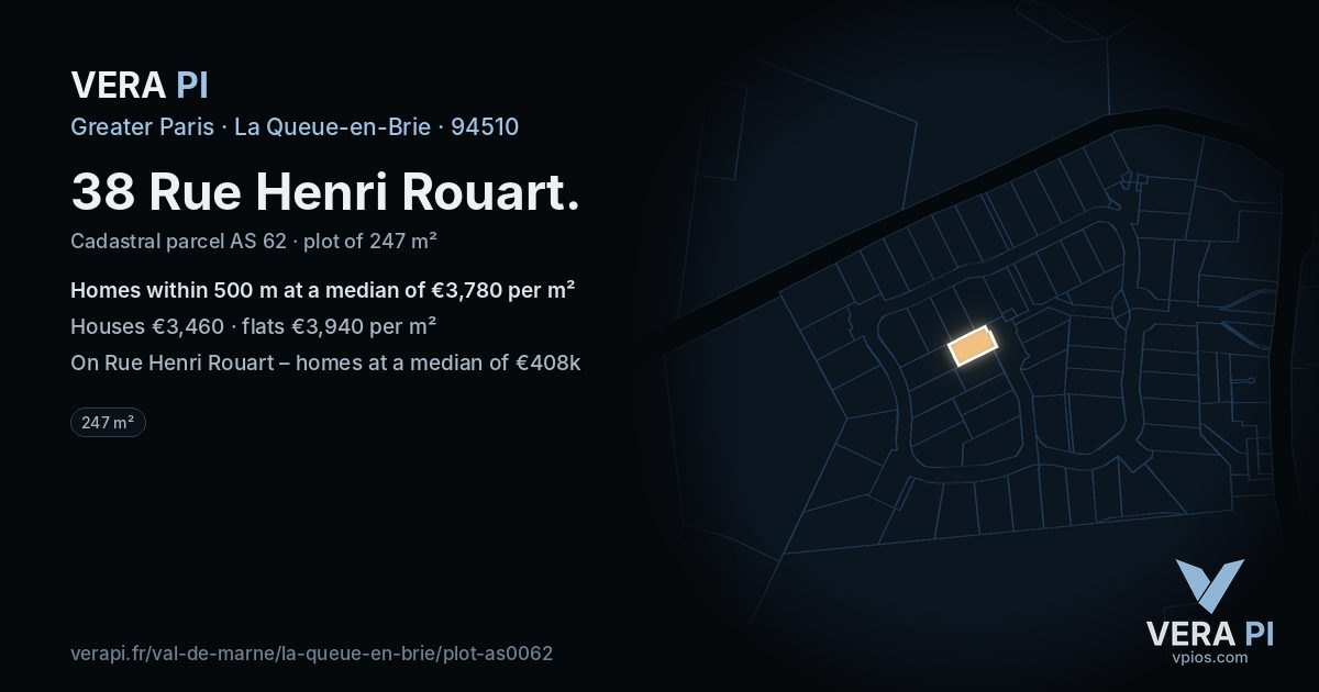 38 Rue Henri Rouart, La Queue-en-Brie at night – the plot lit, the parcels around coloured by the prices near them